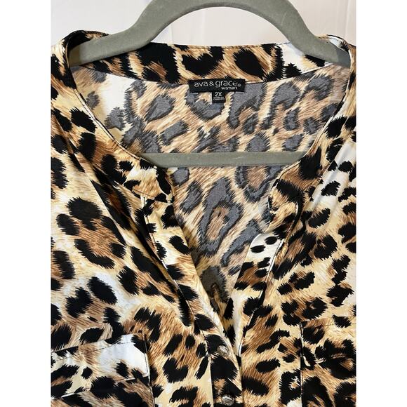 Ava & Grace Blouse Women's Size 2x Leopard Print, White Gold & Black - Picture 2 of 5